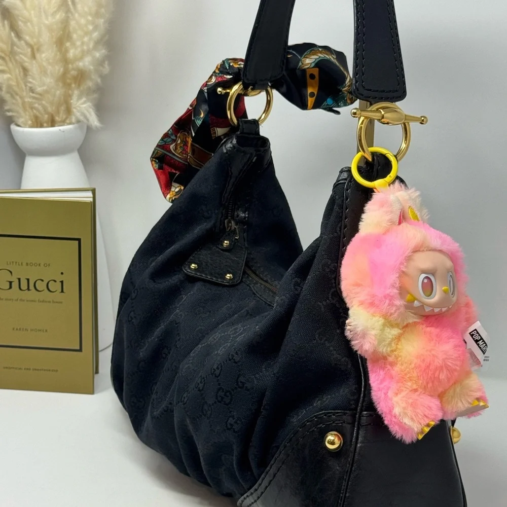 💯Gucci GG Black Canvas Large Jockey Hobo Bag - Picture 3 of 10